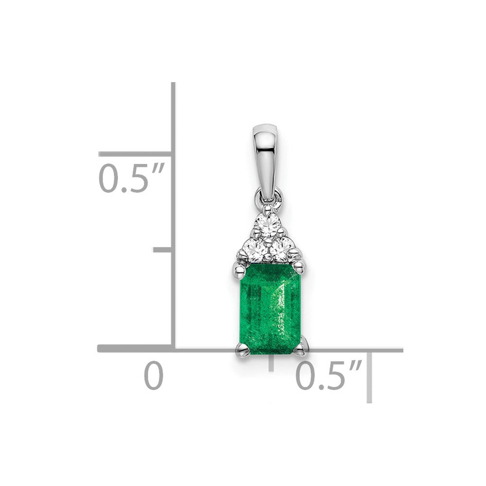 14k White Gold Rectangle Emerald and Real Diamond Pendant