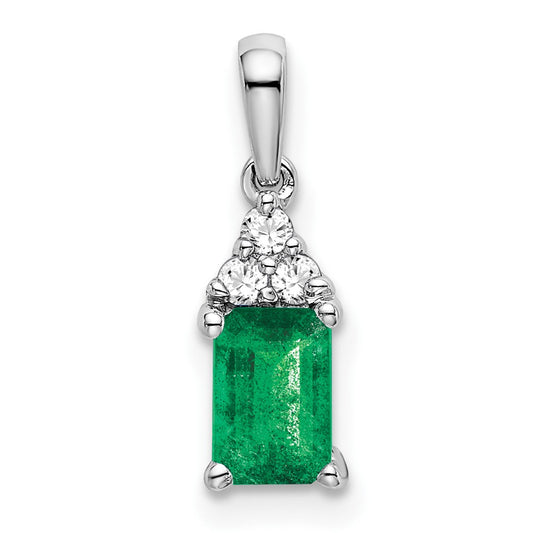 14k White Gold Rectangle Emerald and Real Diamond Pendant