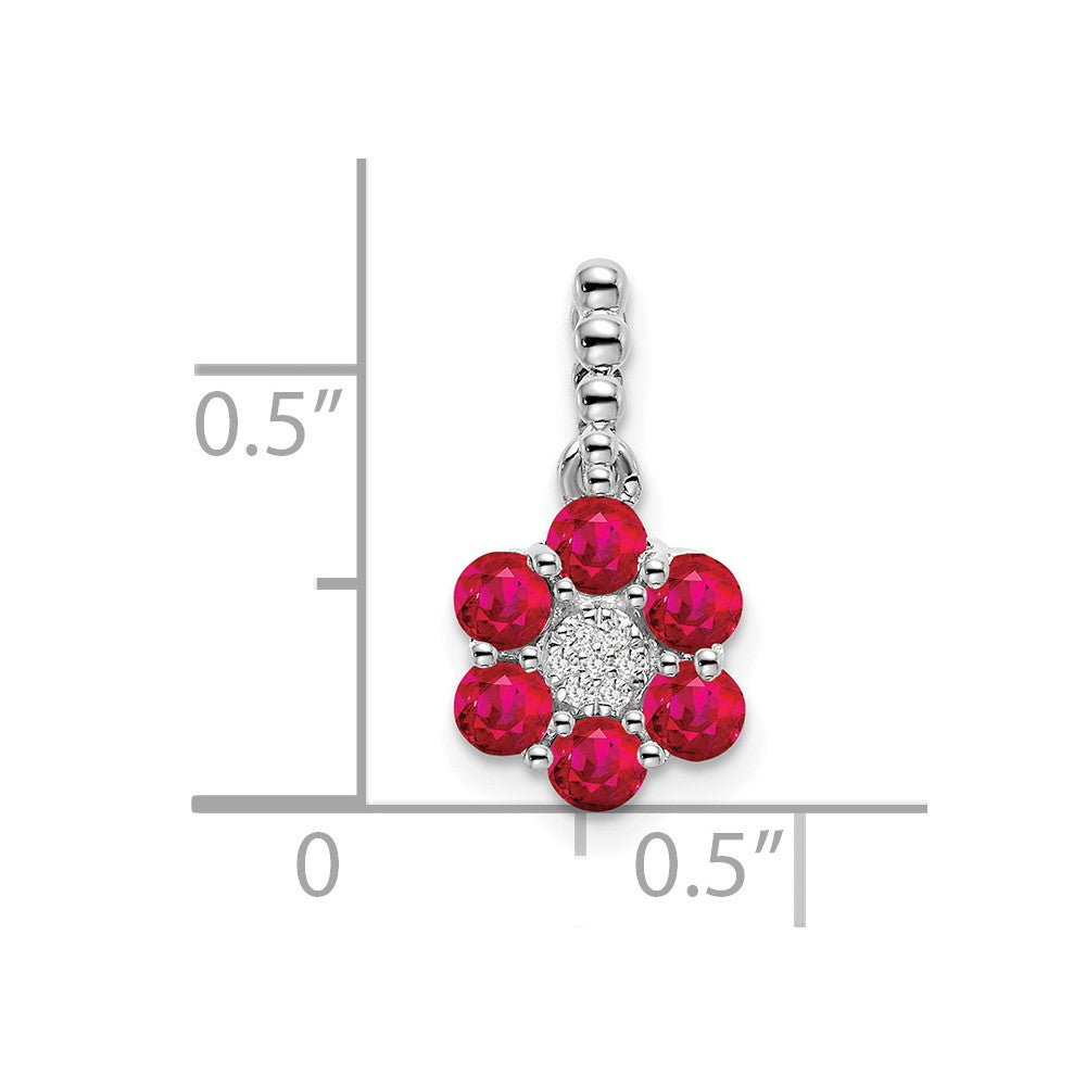 14k White Gold Ruby and Real Diamond Floral Pendant