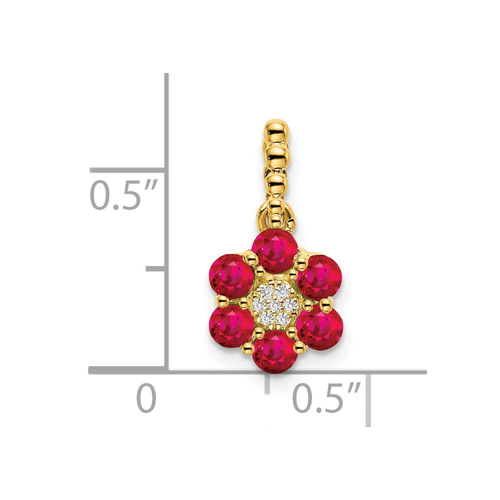 14K Yellow Gold Ruby and Real Diamond Floral Pendant