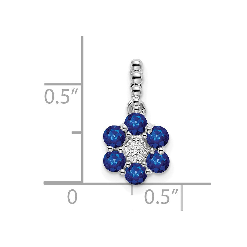 14k White Gold Sapphire and Real Diamond Floral Pendant