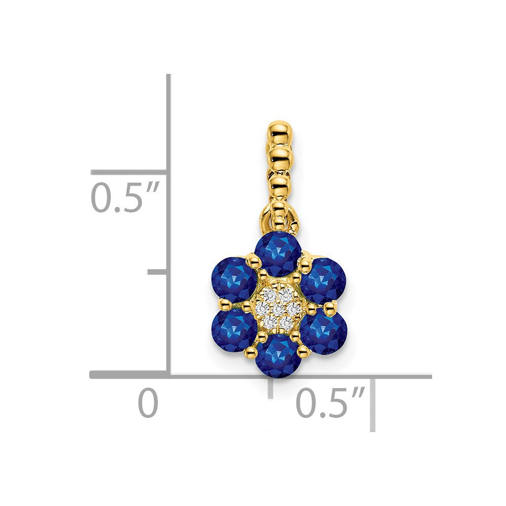 14K Yellow Gold Sapphire and Real Diamond Floral Pendant