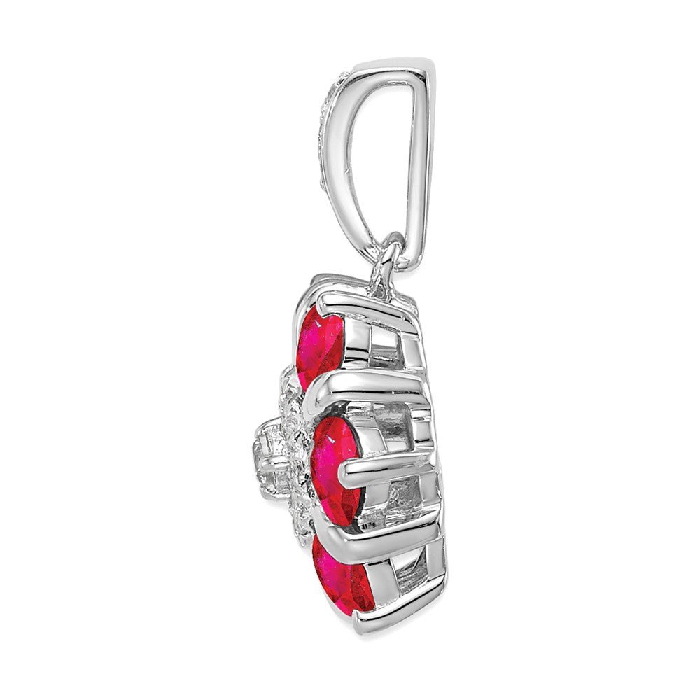 14k White Gold Ruby and Real Diamond Floral Pendant