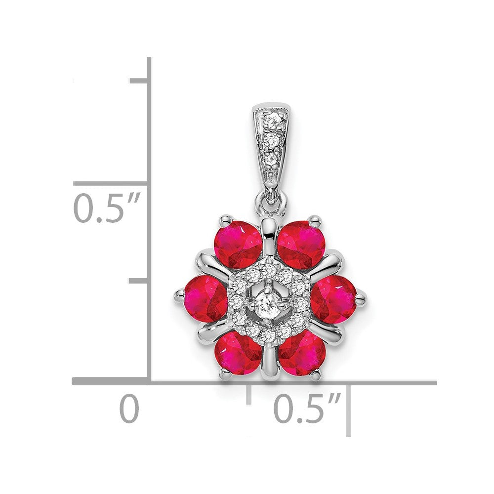 14k White Gold Ruby and Real Diamond Floral Pendant