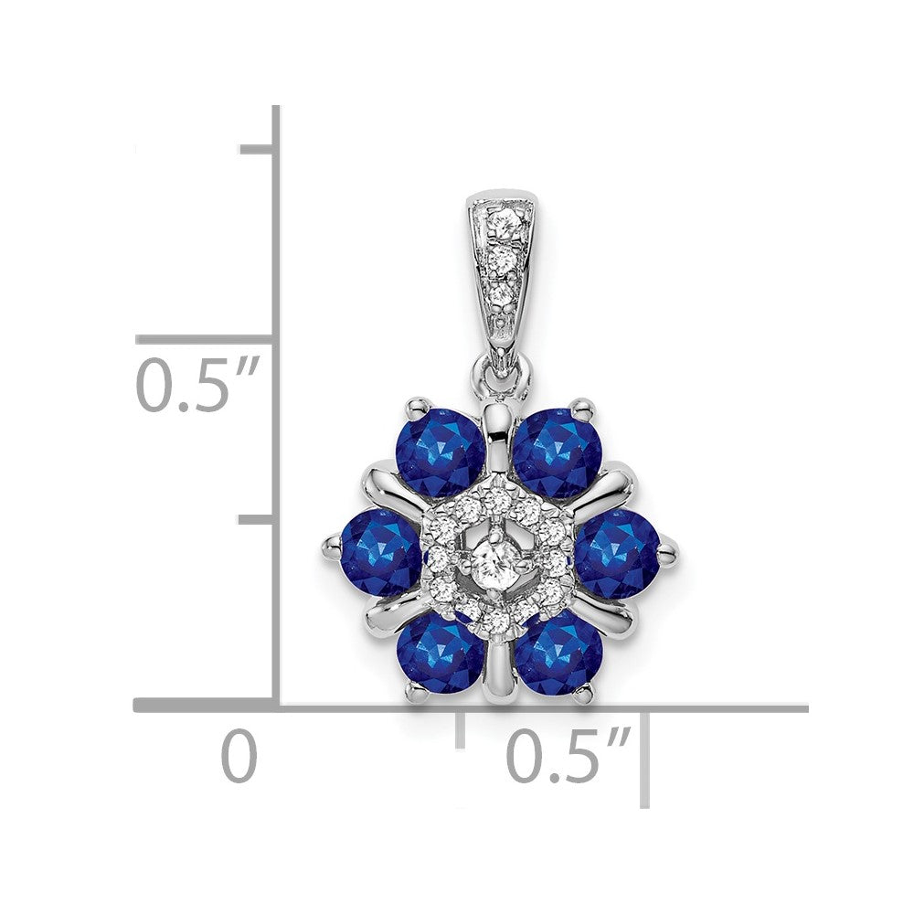 14k White Gold Sapphire and Real Diamond Floral Pendant