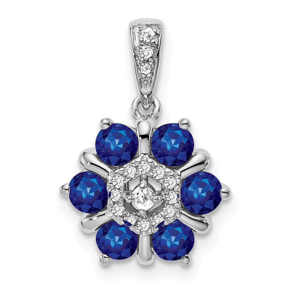 14k White Gold Sapphire and Real Diamond Floral Pendant