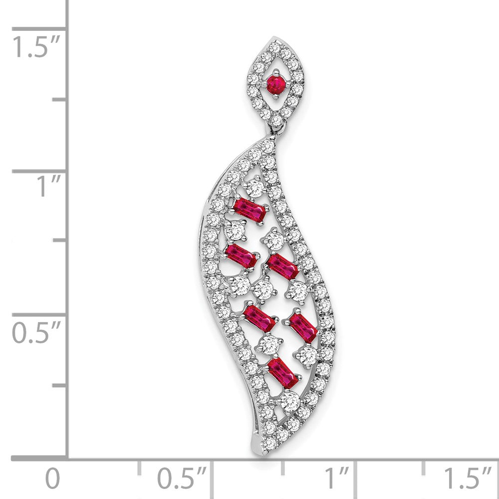 14k White Gold Ruby and Real Diamond Wave Chain Slide