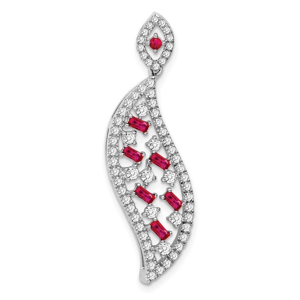 14k White Gold Ruby and Real Diamond Wave Chain Slide