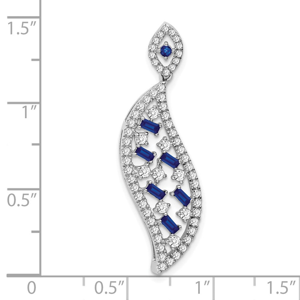 14k White Gold Sapphire and Real Diamond Wave Chain Slide