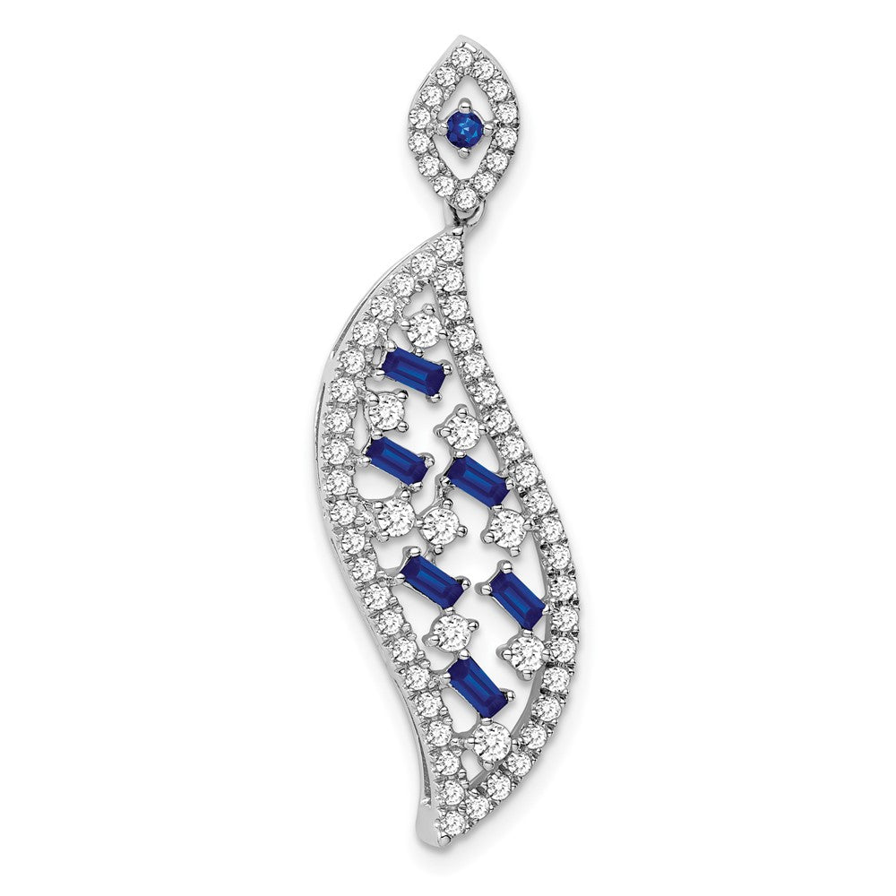 14k White Gold Sapphire and Real Diamond Wave Chain Slide