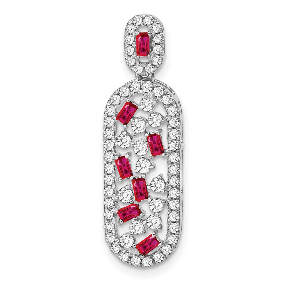 14k White Gold Ruby and Real Diamond Oval Chain Slide