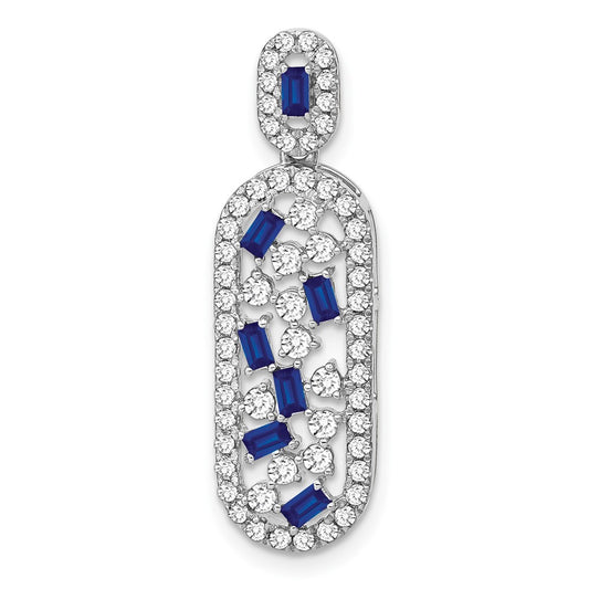 14k White Gold Sapphire and Real Diamond Oval Chain Slide