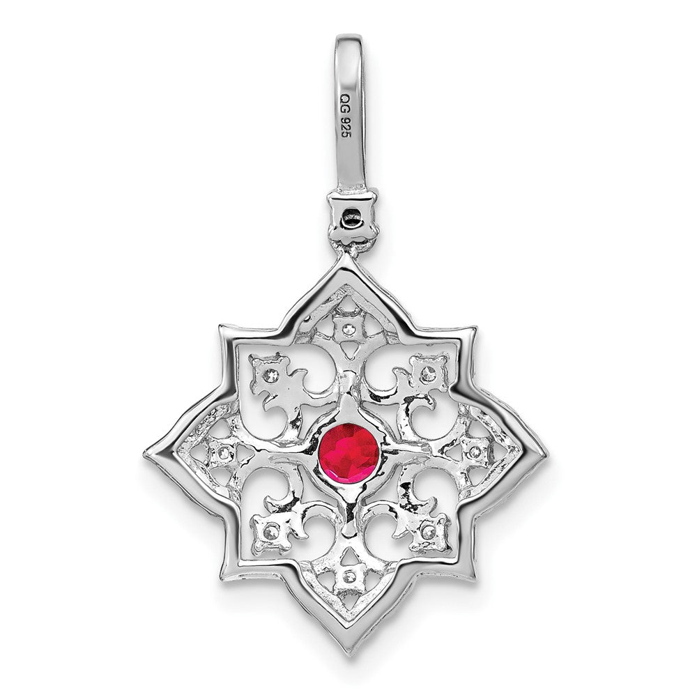 14k White Gold Ruby and Real Diamond Pendant