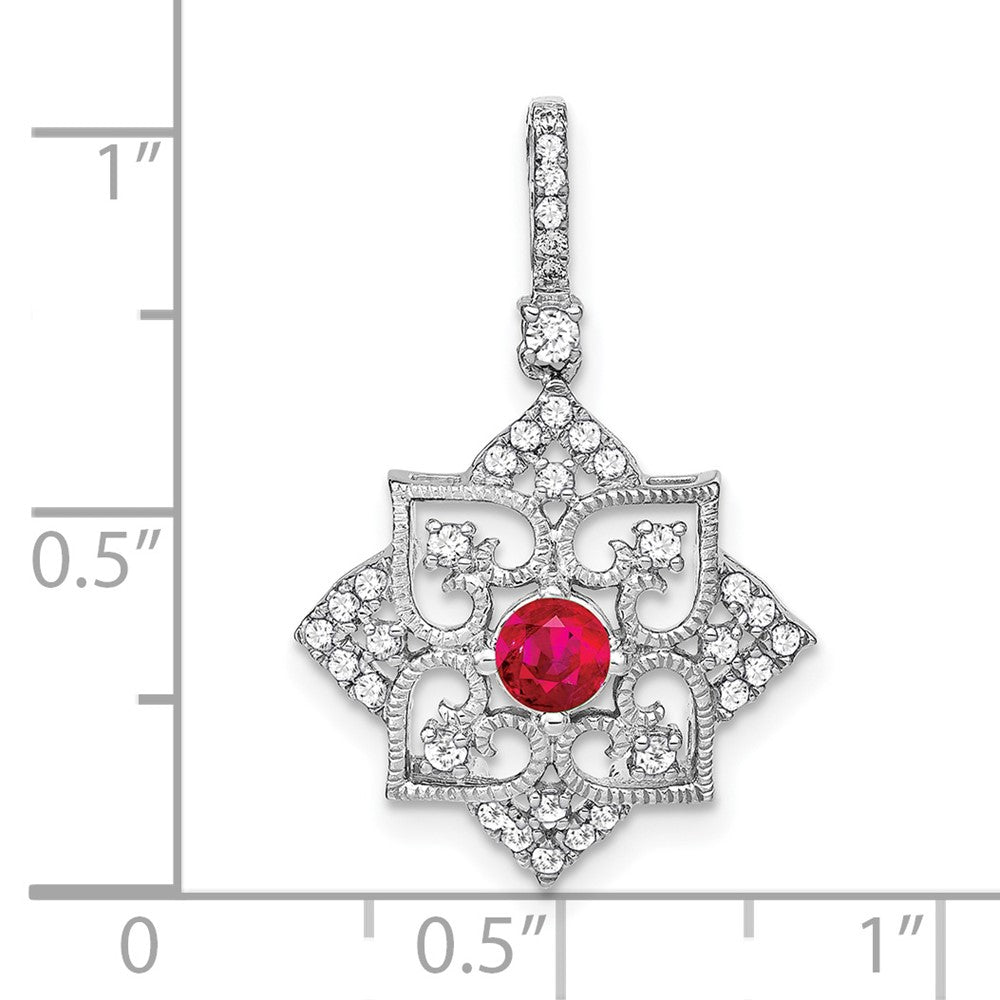 14k White Gold Ruby and Real Diamond Pendant