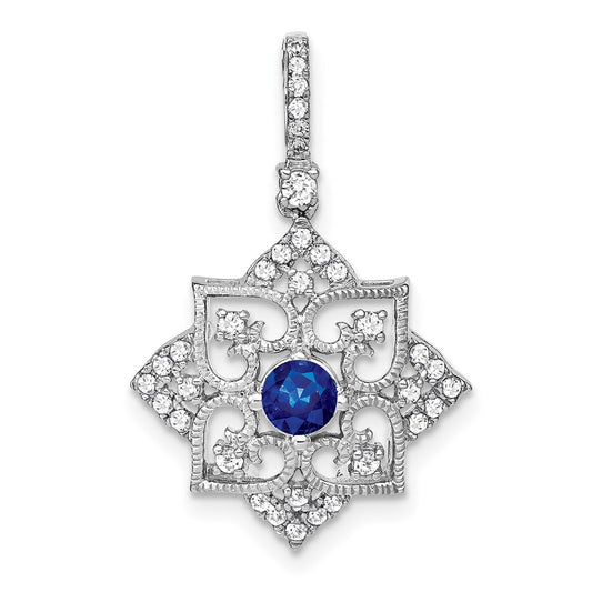 14k White Gold Sapphire and Real Diamond Pendant