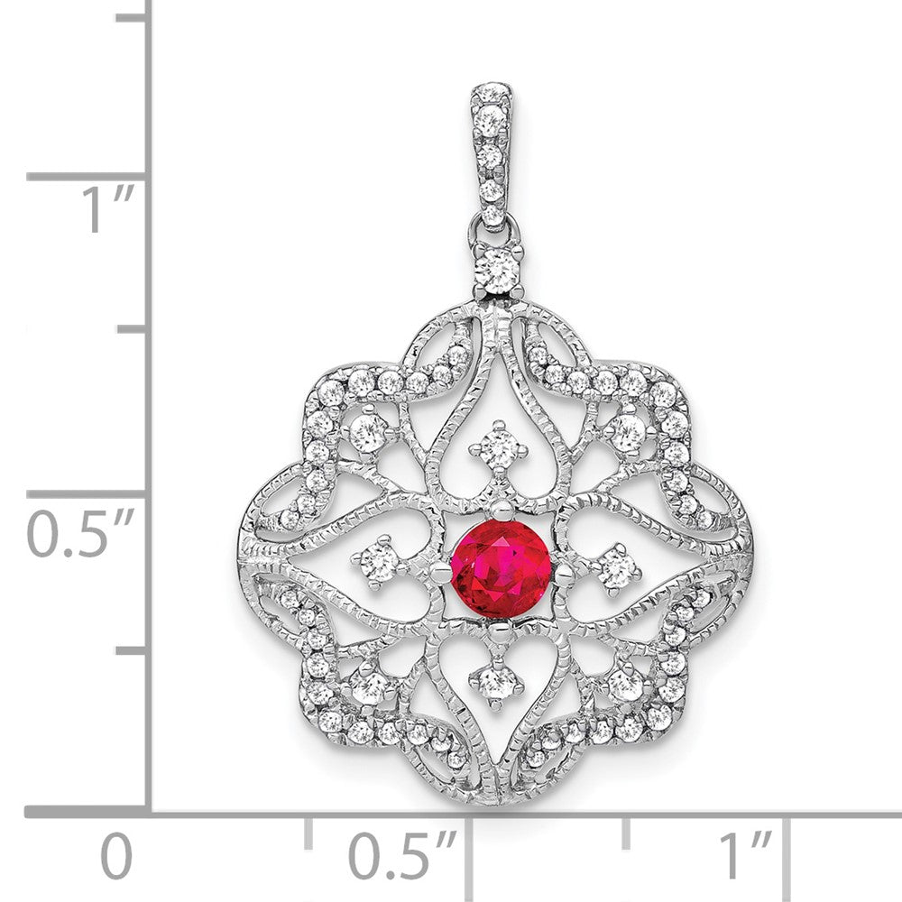 14k White Gold Ruby and Real Diamond Pendant