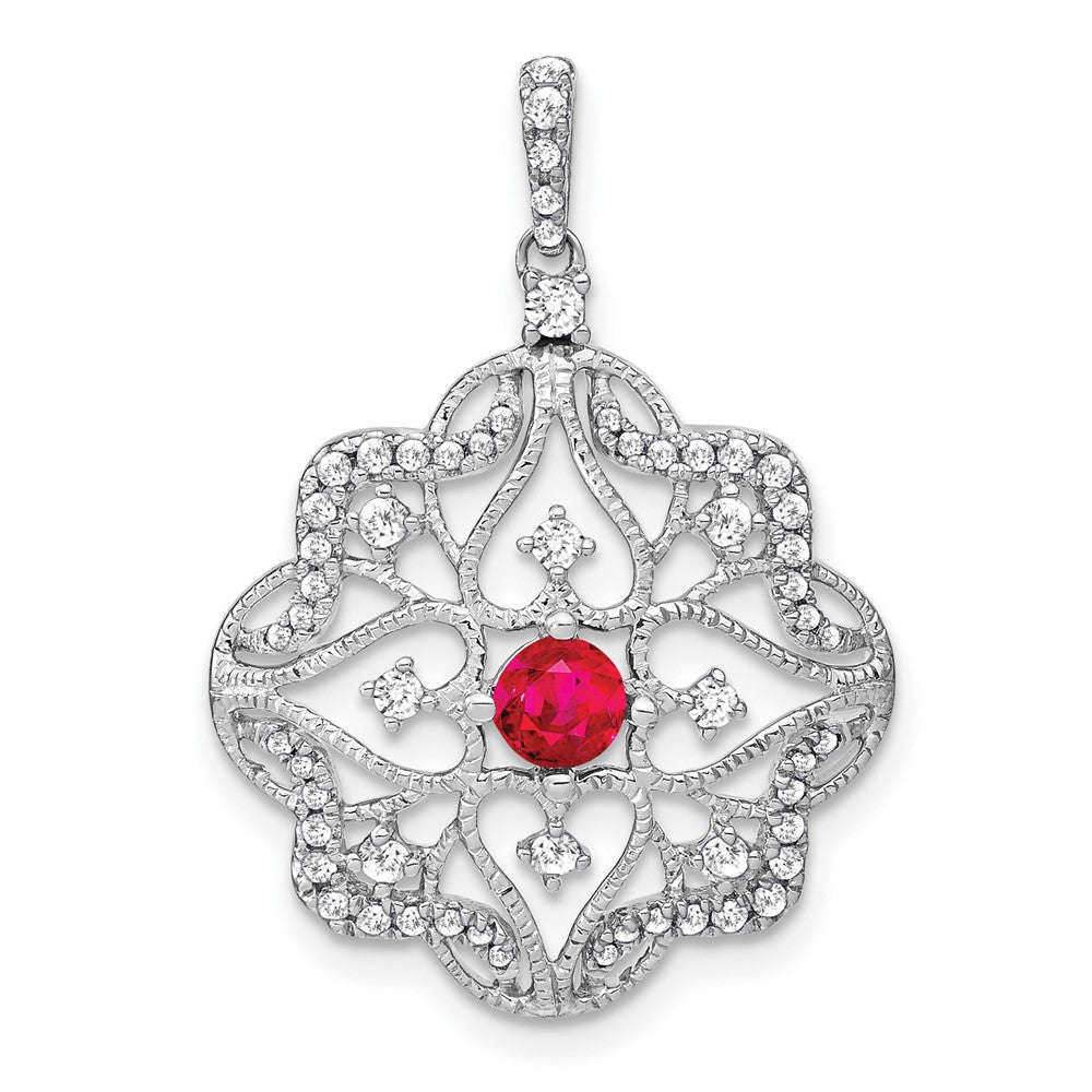 14k White Gold Ruby and Real Diamond Pendant