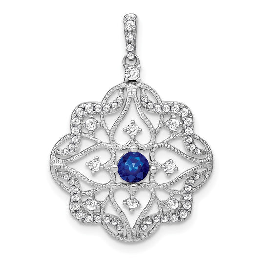 14k White Gold Sapphire and Real Diamond Pendant