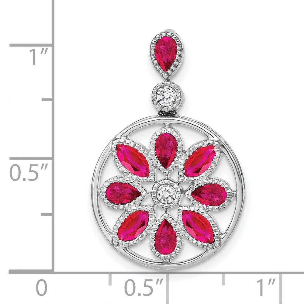 14k White Gold Ruby and Real Diamond Pendant