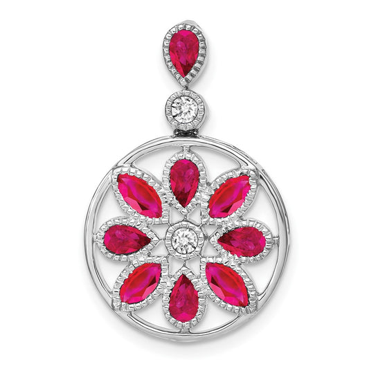 14k White Gold Ruby and Real Diamond Pendant