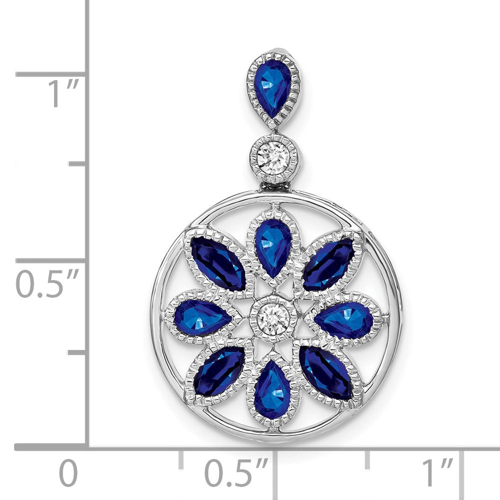 14k White Gold Sapphire and Real Diamond Pendant