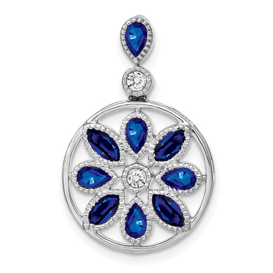 14k White Gold Sapphire and Real Diamond Pendant