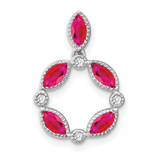 14k White Gold Ruby and Real Diamond Pendant