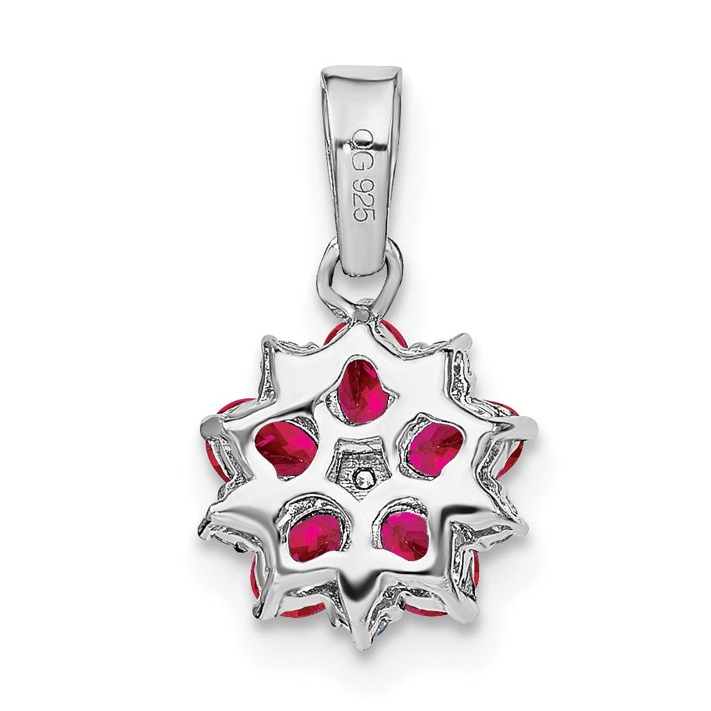 14k White Gold Ruby and Real Diamond Floral Pendant