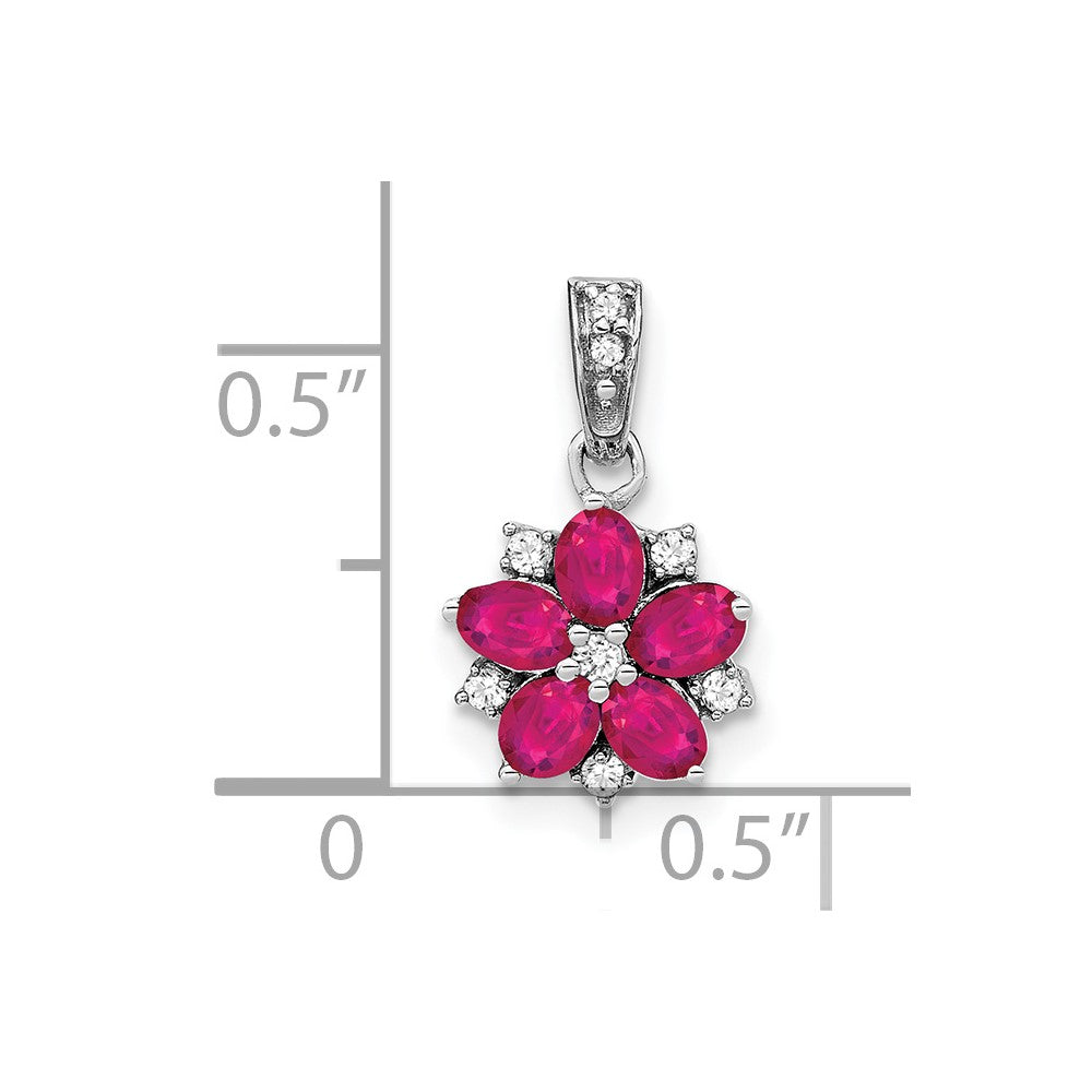 14k White Gold Ruby and Real Diamond Floral Pendant