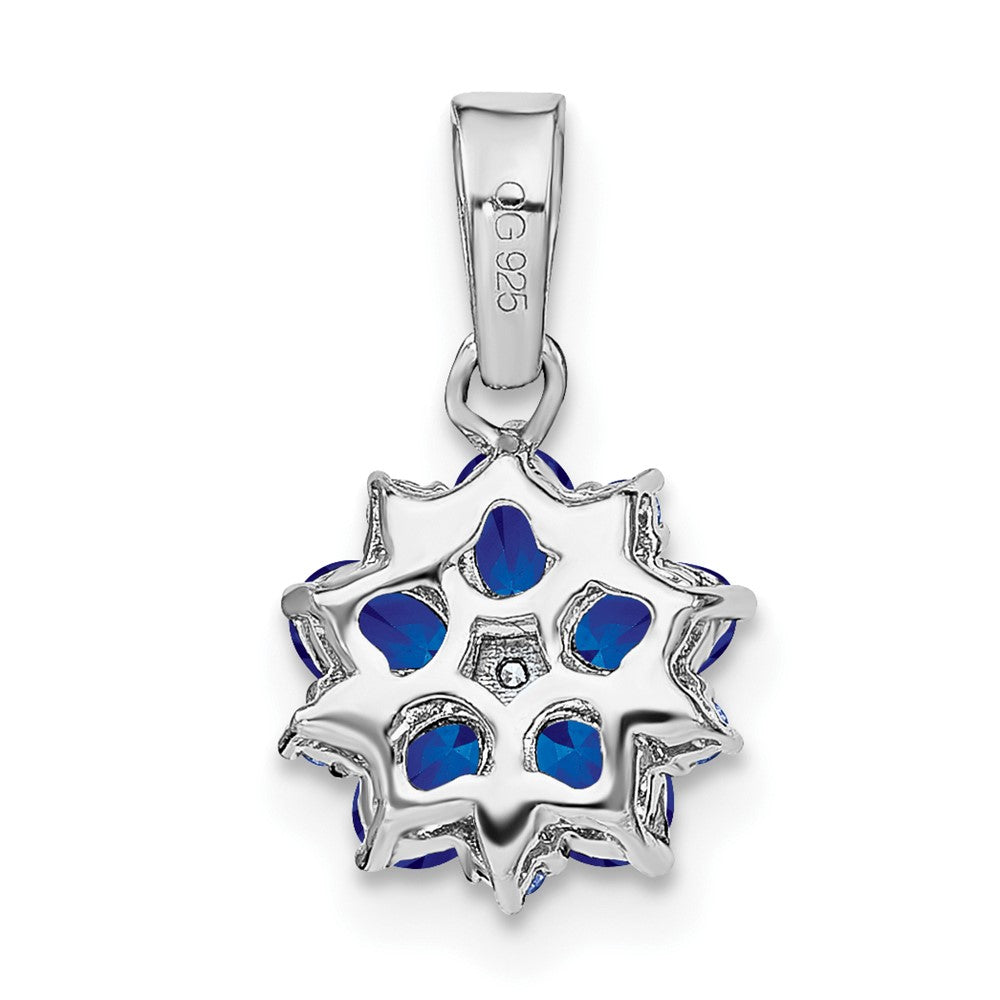 14k White Gold Sapphire and Real Diamond Floral Pendant