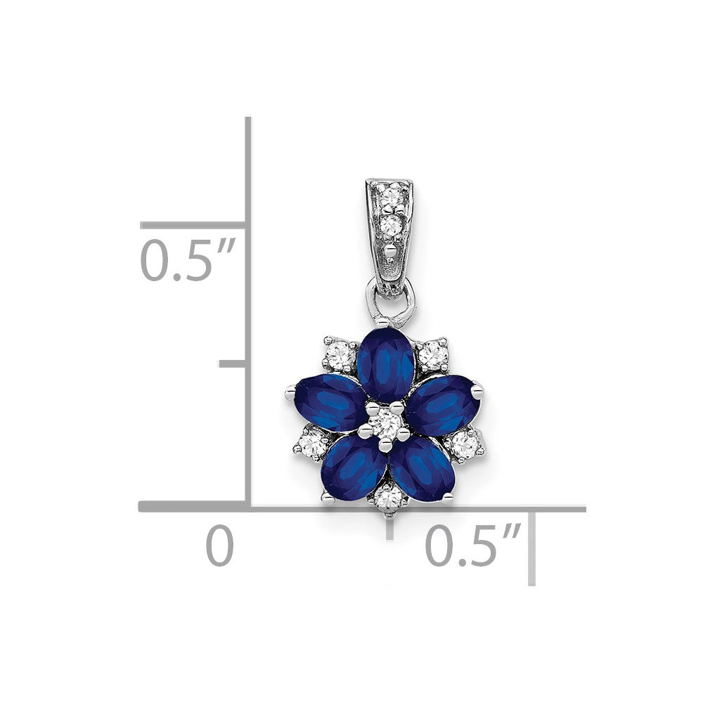 14k White Gold Sapphire and Real Diamond Floral Pendant