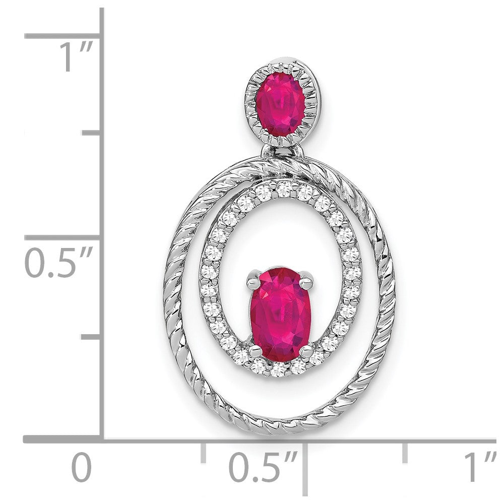 14k White Gold Ruby and Real Diamond Oval Pendant