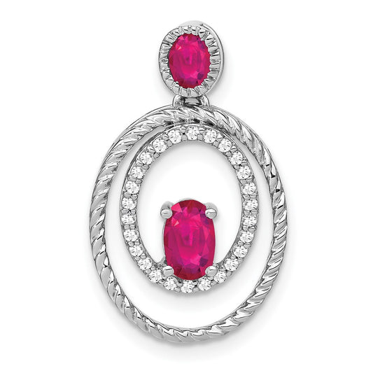 14k White Gold Ruby and Real Diamond Oval Pendant