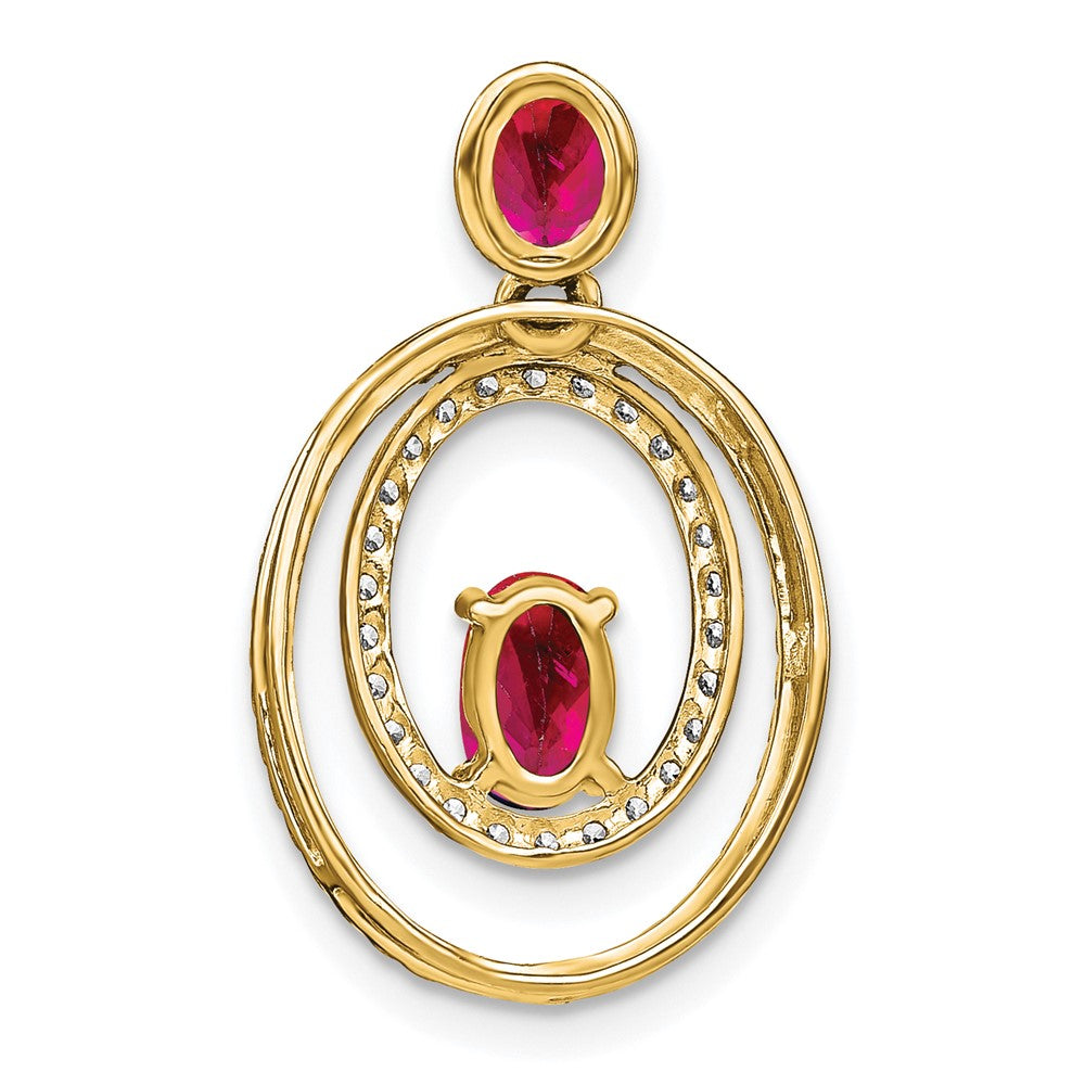 14K Yellow Gold Ruby and Real Diamond Oval Pendant