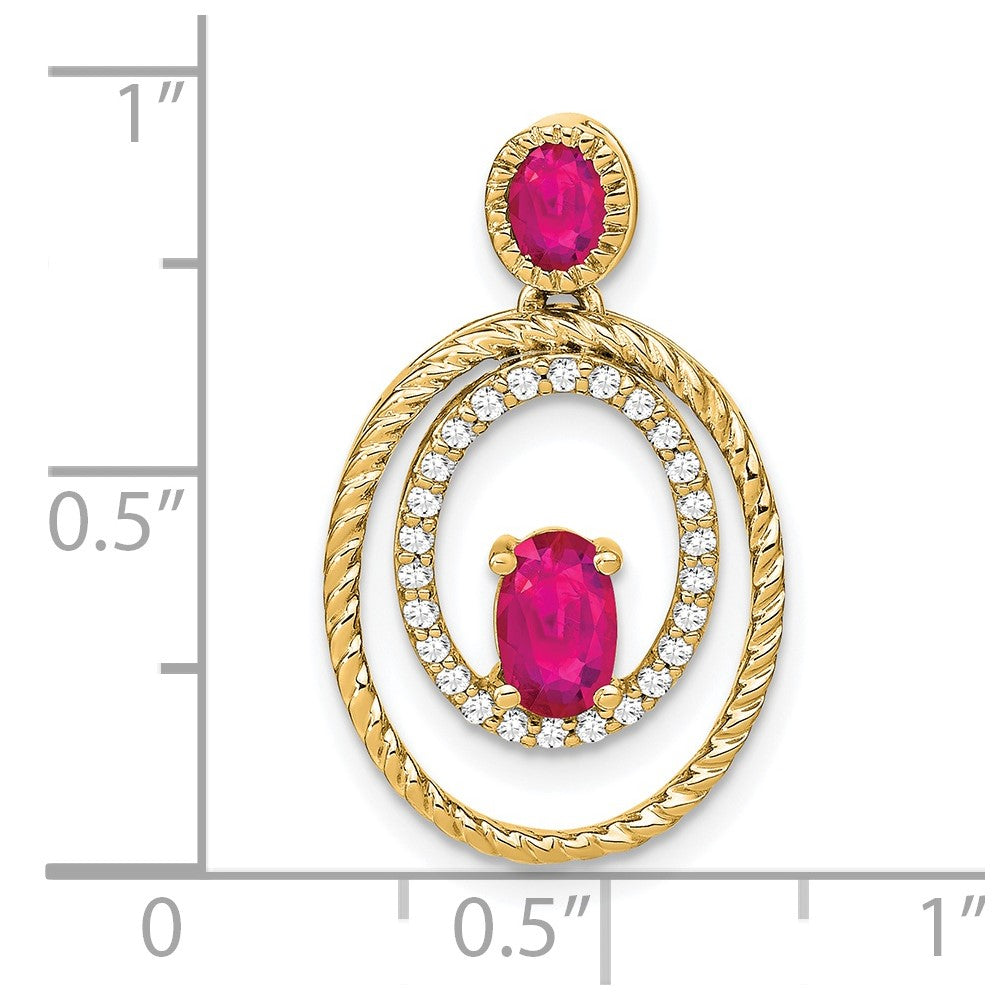 14K Yellow Gold Ruby and Real Diamond Oval Pendant