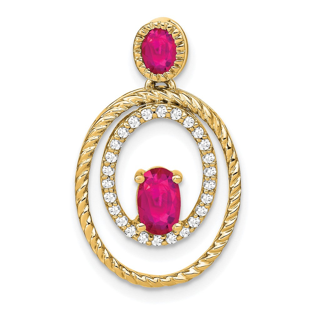 14K Yellow Gold Ruby and Real Diamond Oval Pendant