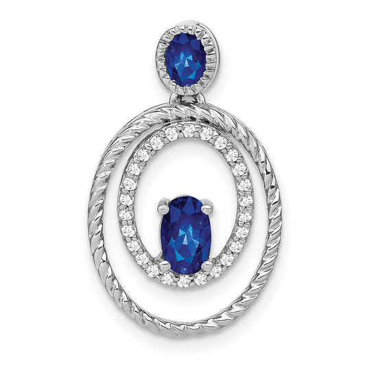 14k White Gold Sapphire and Real Diamond Oval Pendant