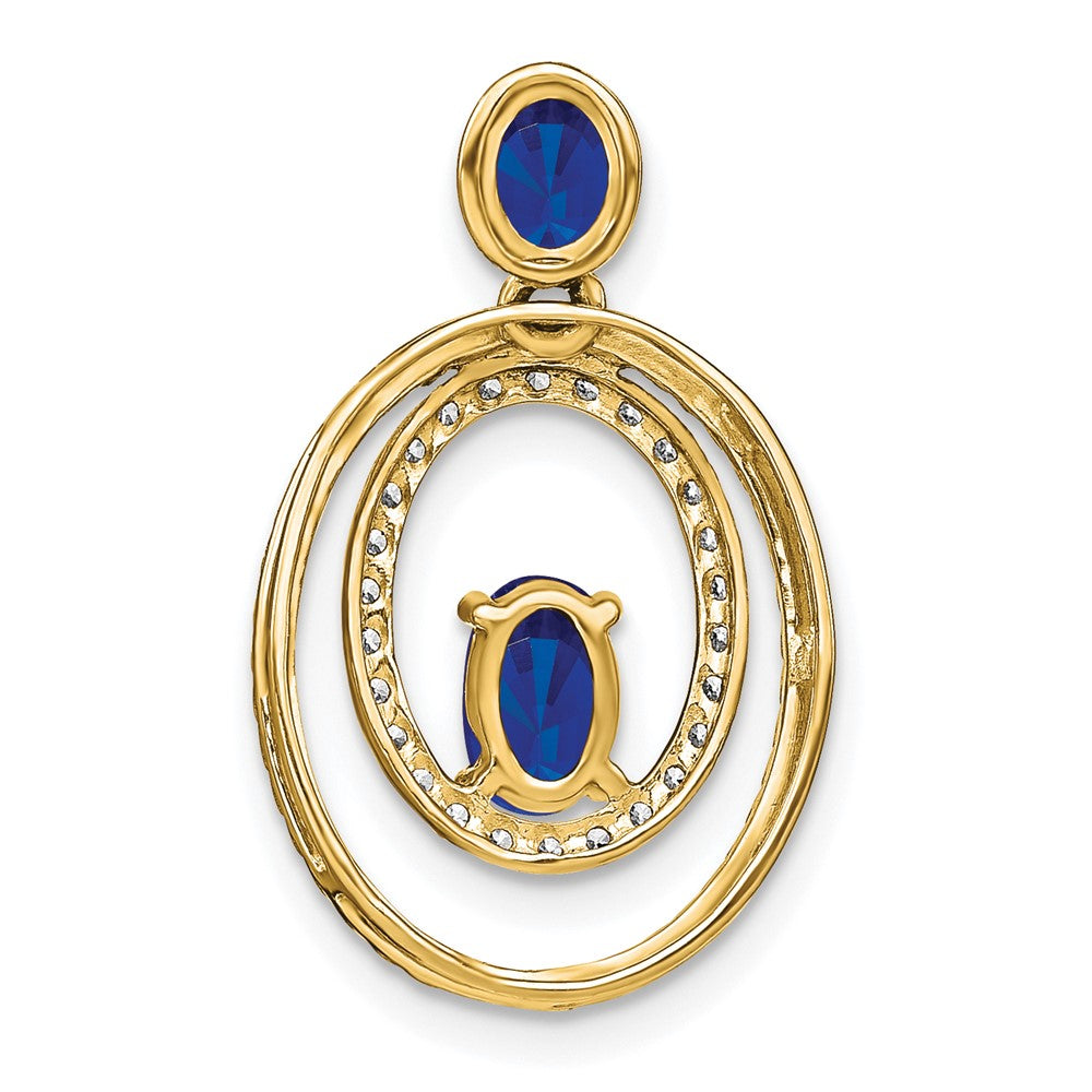 14K Yellow Gold Sapphire and Real Diamond Oval Pendant