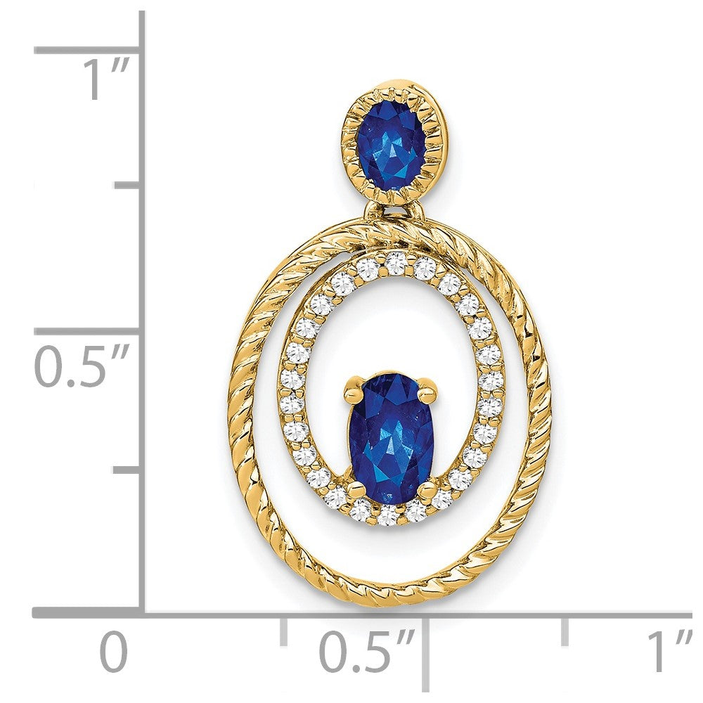 14K Yellow Gold Sapphire and Real Diamond Oval Pendant