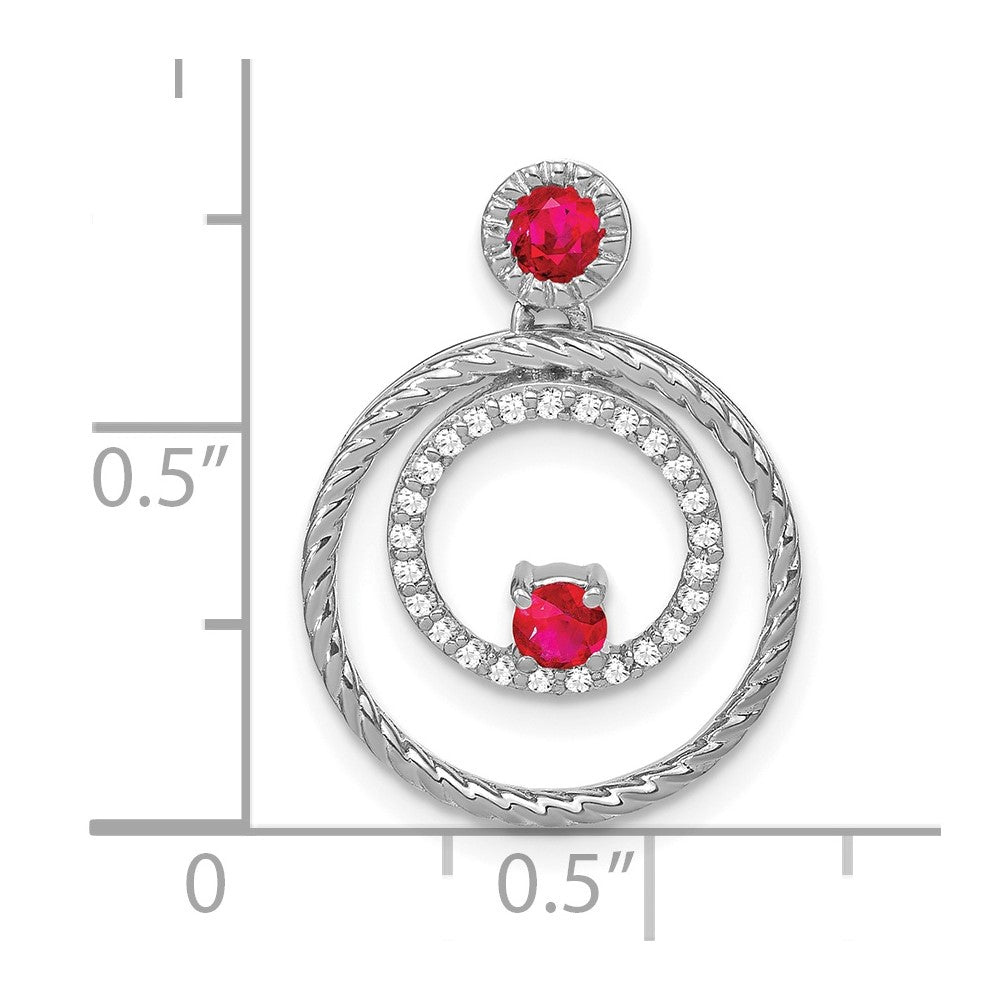 14k White Gold Ruby and Real Diamond Circles Pendant