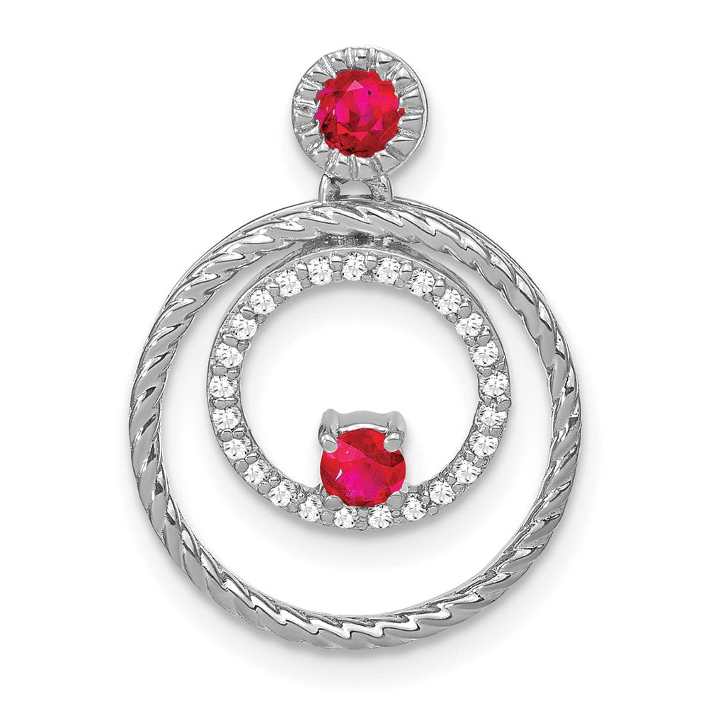 14k White Gold Ruby and Real Diamond Circles Pendant