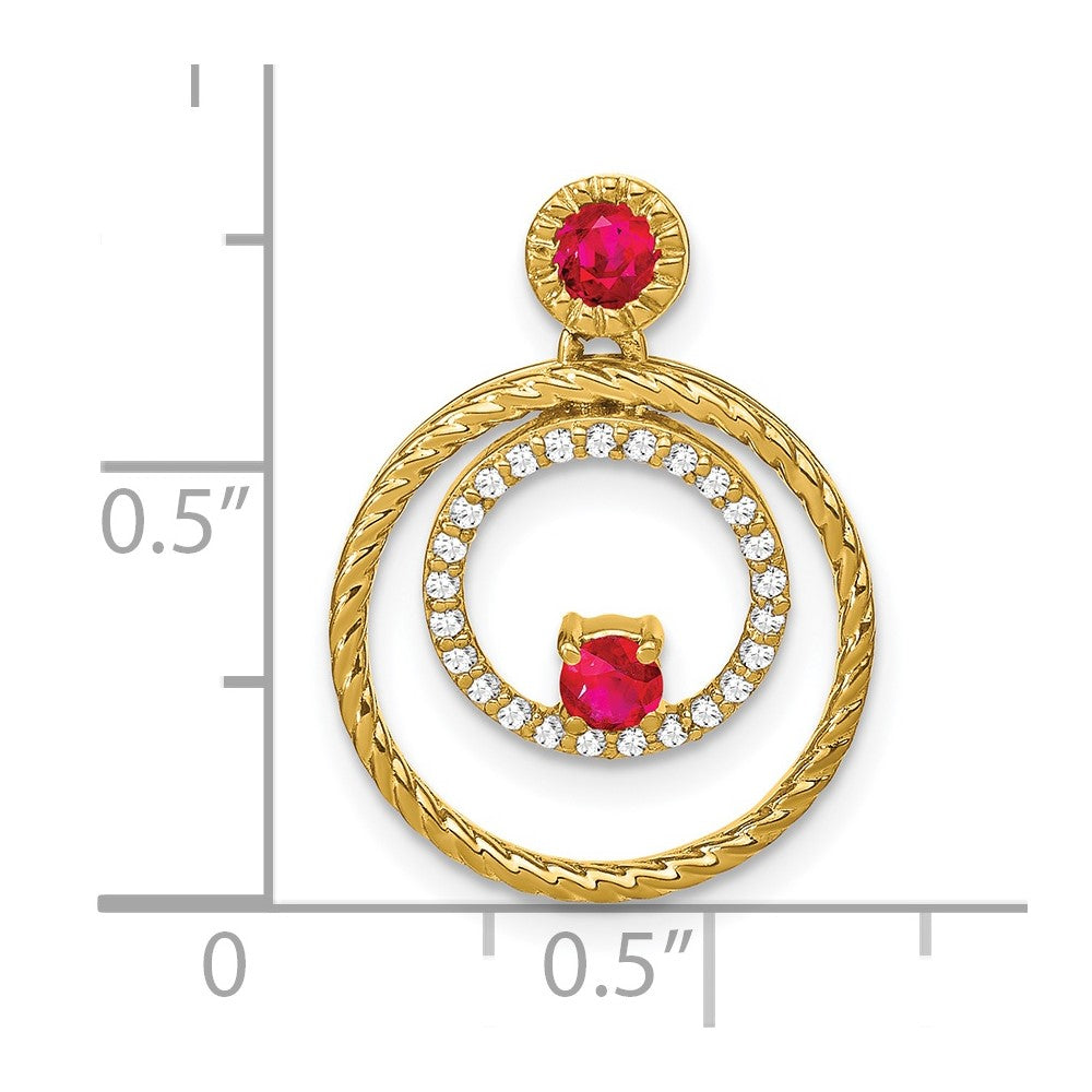 14K Yellow Gold Ruby and Real Diamond Circles Pendant