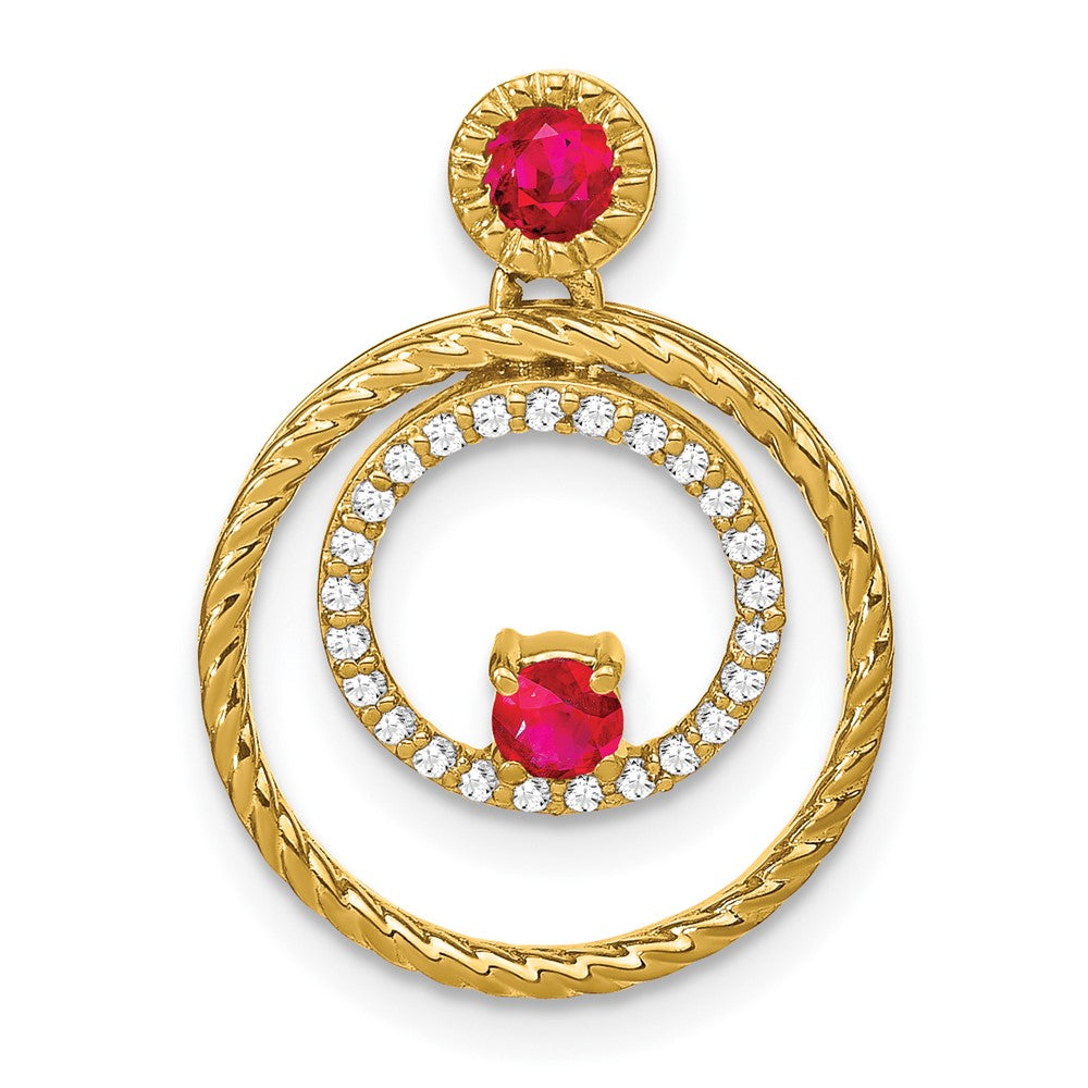 14K Yellow Gold Ruby and Real Diamond Circles Pendant