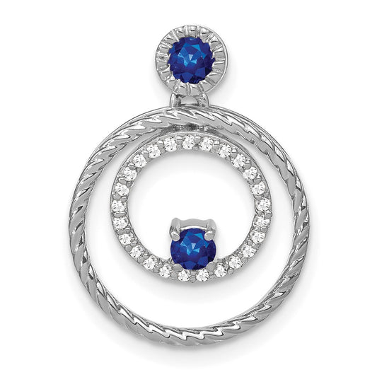 14k White Gold Sapphire and Real Diamond Circles Pendant