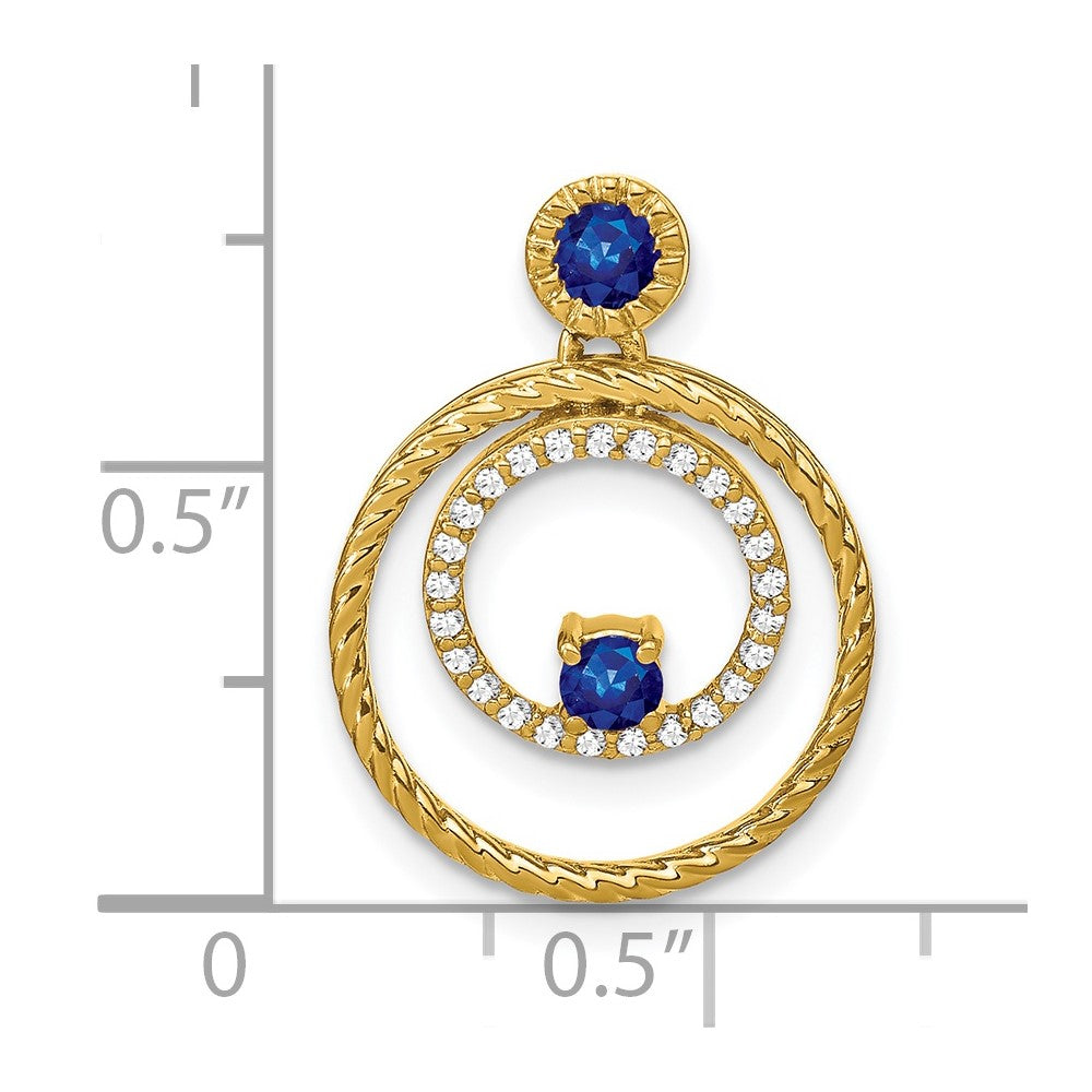 14K Yellow Gold Sapphire and Real Diamond Circles Pendant