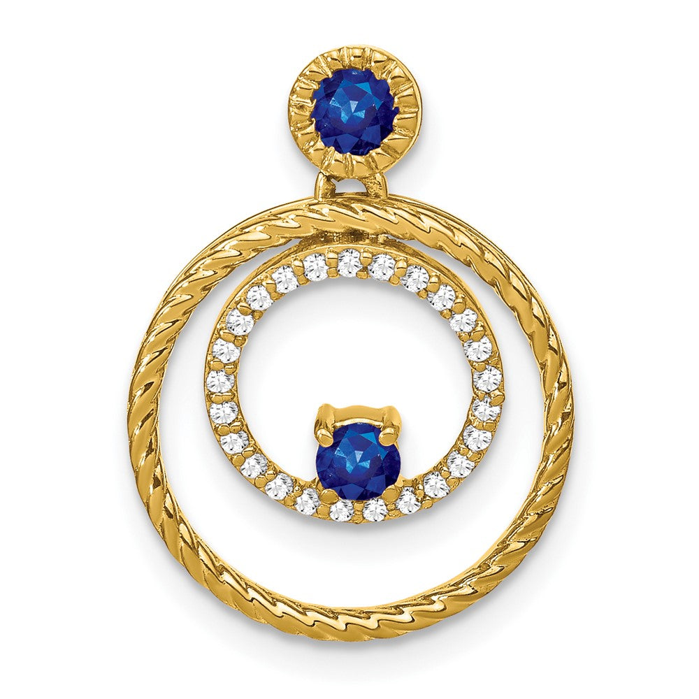 14K Yellow Gold Sapphire and Real Diamond Circles Pendant