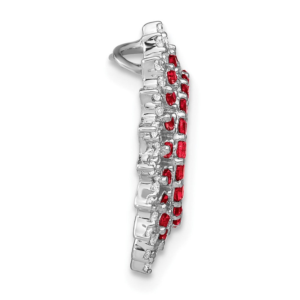 14k White Gold Ruby and Real Diamond Sunburst Chain Slide