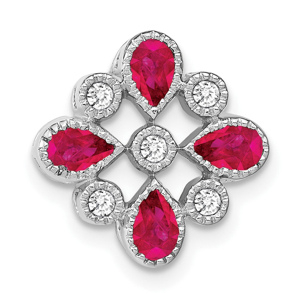 14k White Gold Ruby and Real Diamond Chain Slide