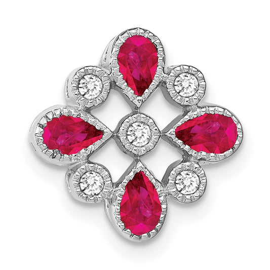 14k White Gold Ruby and Real Diamond Chain Slide