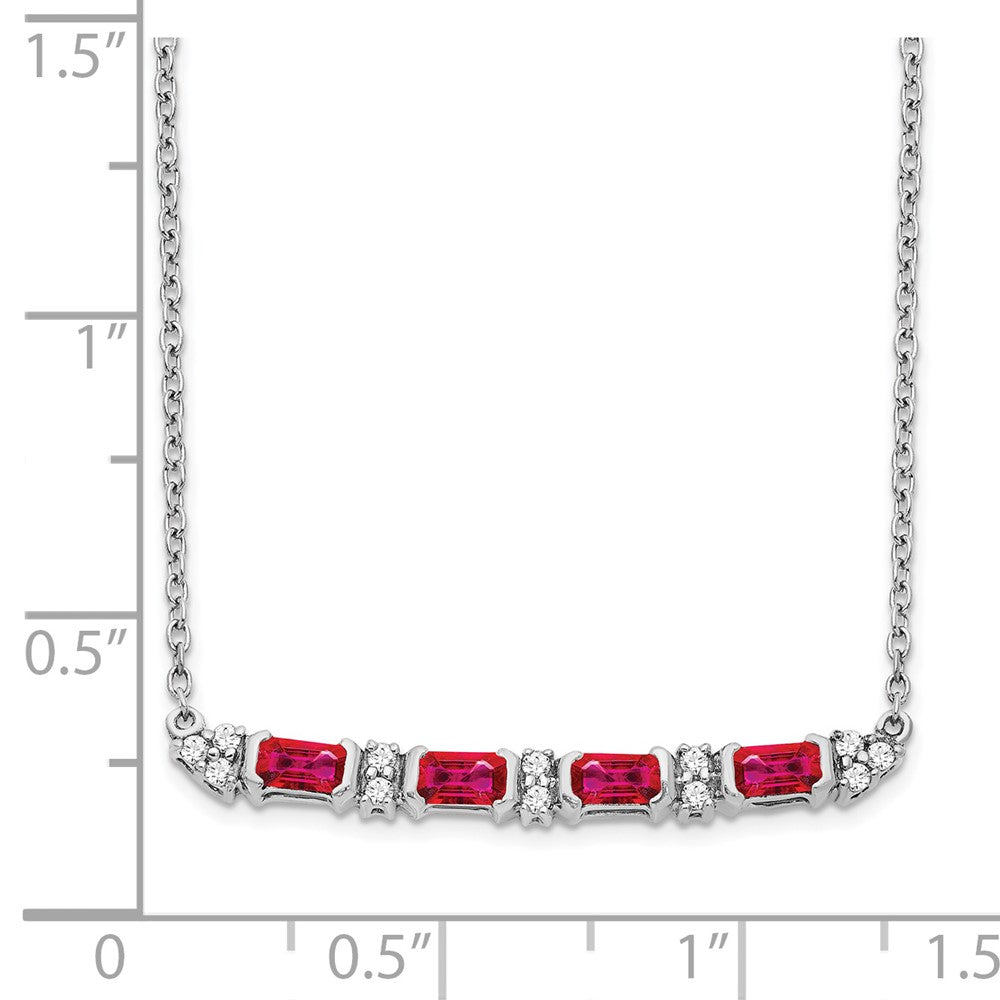 14k White Gold Ruby and Real Diamond 18in. Bar Necklace